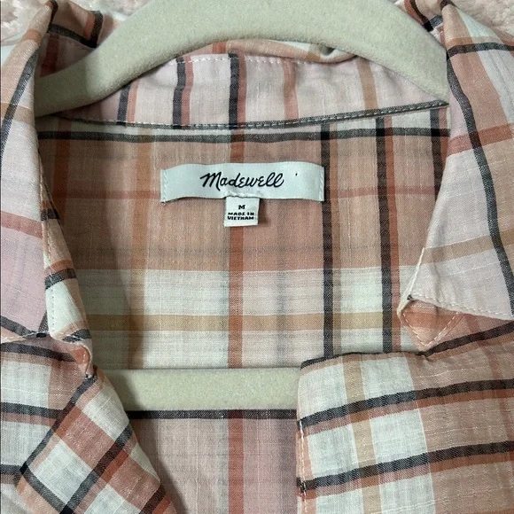Madewell Park Popover Plaid Short Sleeve Shirt Size Medium Cotton Blend Office - Picture 3 of 13